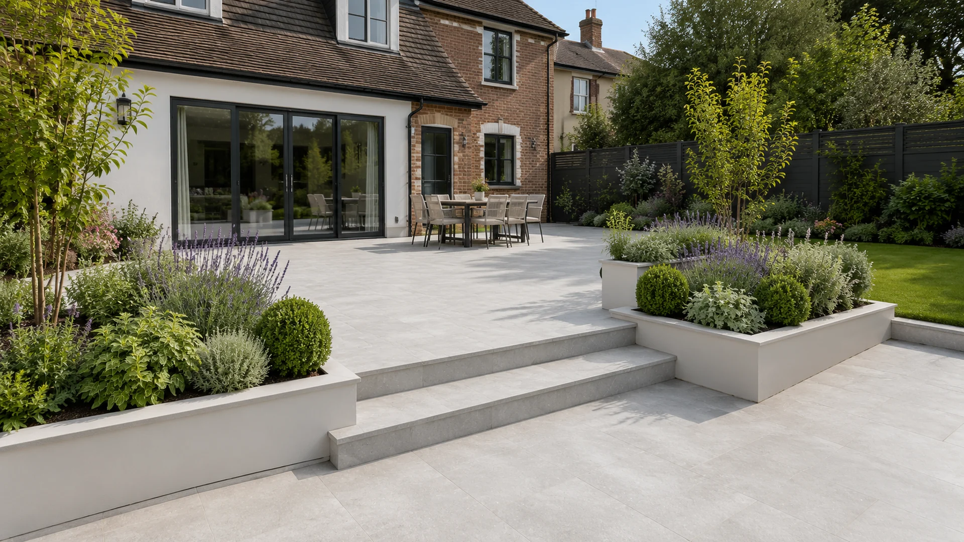 Indian sandstone patio installation in Solihull by Cornerstone Driveways and Landscapes